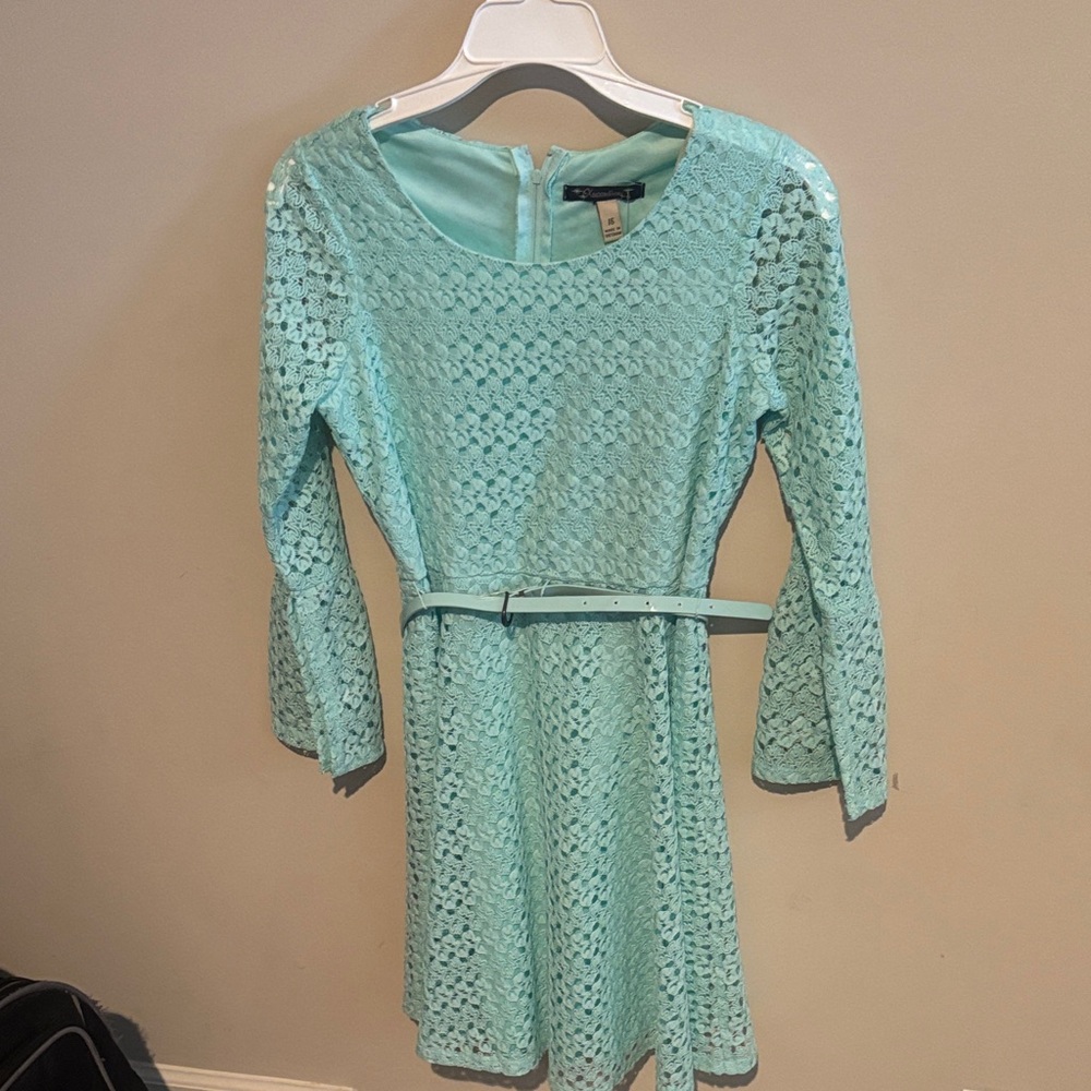Xtraordinary Mint Lace Long Sleeve Fit & Flare Dress with Belt